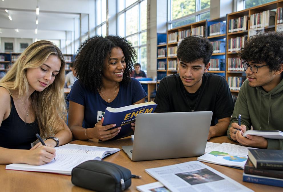 Estudantes organizando sua preparação para o ENEM